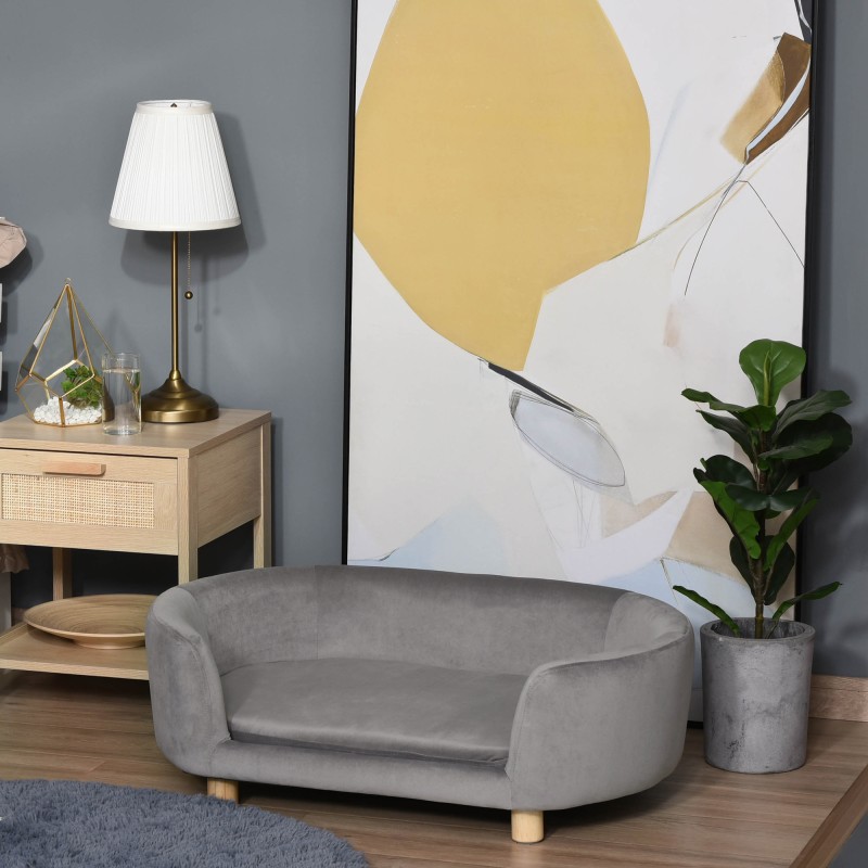 Lemmikkisohva koirille ja kissoille hollantilainen sametti koivu 86 x 55 x 33 cm vaaleanharmaa