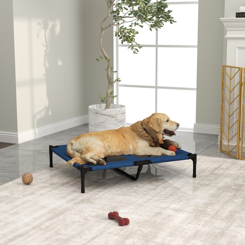 Korotettu lemmikkisänky koirille ja kissoille 600D Oxford-metalli 91,5 x 76,2 x 18 cm sininen