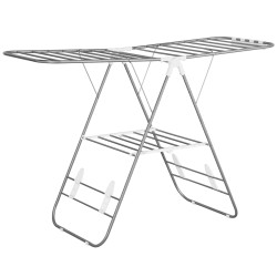 Pyykinkuivausteline sisä ja ulkokäyttöön ruostumatonta terästä 148 cm kokoontaitettava hopea valkoinen