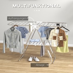 Pyykinkuivausteline sisä- ja ulkokäyttöön, ruostumatonta terästä, 148 cm, kokoontaitettava, hopea/valkoinen
