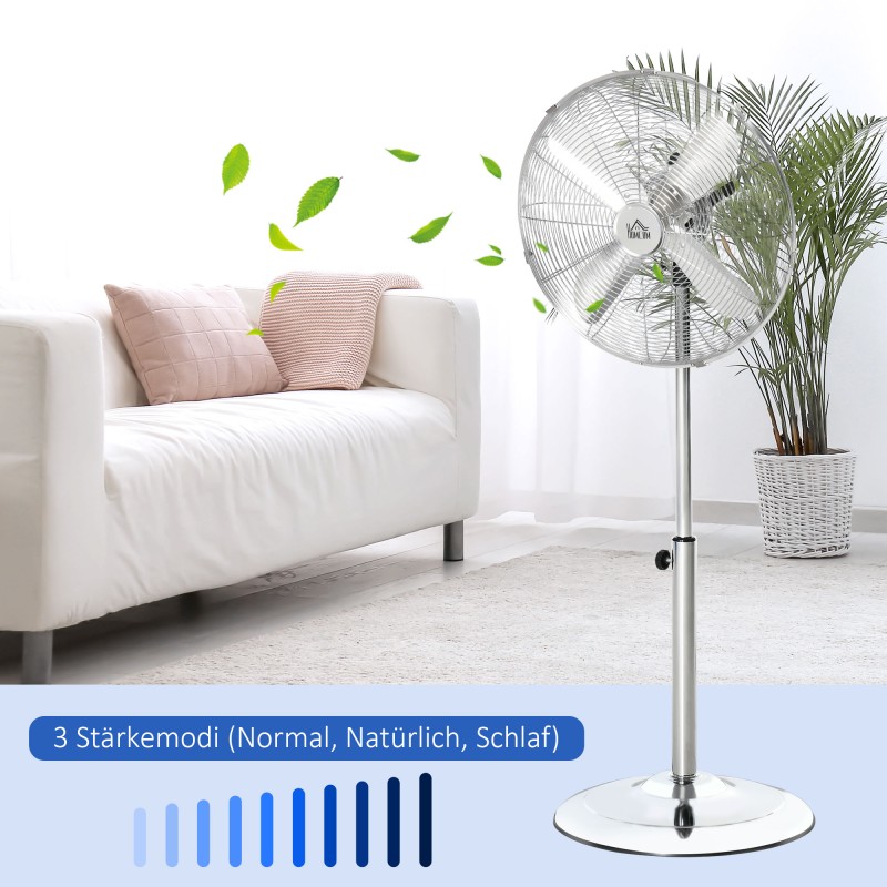 Lattiatuuletin 120 cm, säädettävä korkeus, 3 nopeutta, teräs, hopea