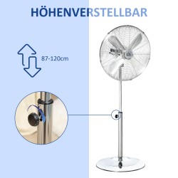 Lattiatuuletin 120 cm, säädettävä korkeus, 3 nopeutta, teräs, hopea