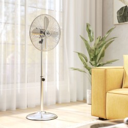 Lattiatuuletin 120 cm, säädettävä korkeus, 3 nopeutta, teräs, hopea