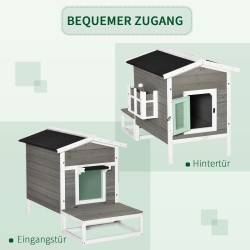 Ulkokäyttöön kissamökki kuusipuuta 115 x 66,5 x 74,7 cm harmaa-valkoinen, vesitiivis bitumikatto