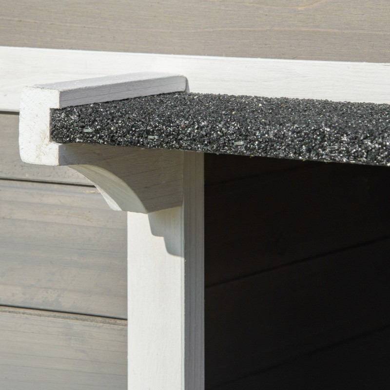 Ulkokäyttöön kissamökki kuusipuuta 115 x 66,5 x 74,7 cm harmaa-valkoinen, vesitiivis bitumikatto