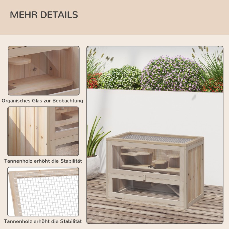 Hamsterihäkki puuta 2 tasoa 60 x 35 x 42 cm kääpiöhamstereille ja hiirille