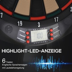 Elektroninen tikkataulu, automaattinen pisteytys, 26 peliä, 6 tikkaa, 30 vaihtokärkeä, 44 x 39,5 x 2,2 cm, musta