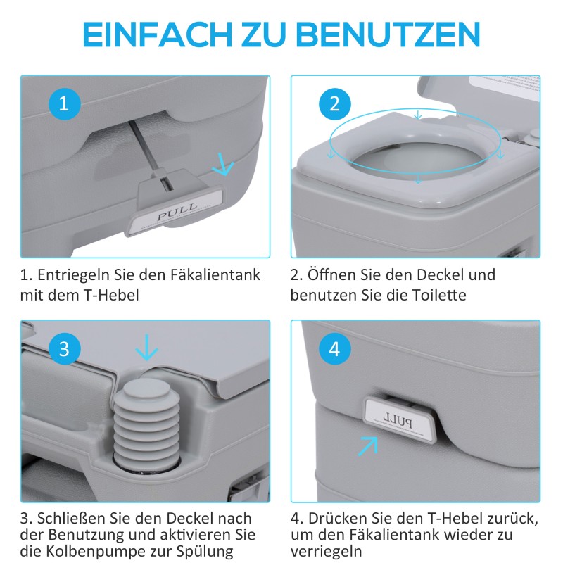Kannettava kemiallinen wc matkakäymälä 10 l huuhtelu 20 l jätesäiliö 38x38x45 cm
