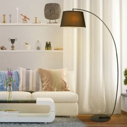 Lattiavalaisin kaareva metallirunko ja kangasvarjostin 105x47x190 cm musta