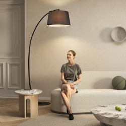 Lattiavalaisin kaareva metallirunko ja kangasvarjostin 105x47x190 cm musta