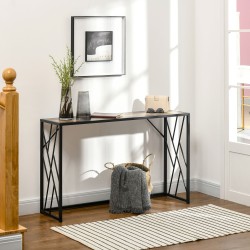 Konsolipöytä eteiseen, teollinen metallirunko ja puukansi, 120 x 35 x 75 cm, ruskea