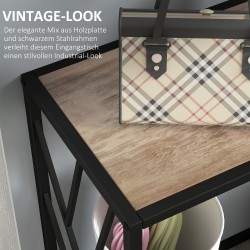 Konsolipöytä eteiseen, teollinen metallirunko ja puukansi, 120 x 35 x 75 cm, ruskea