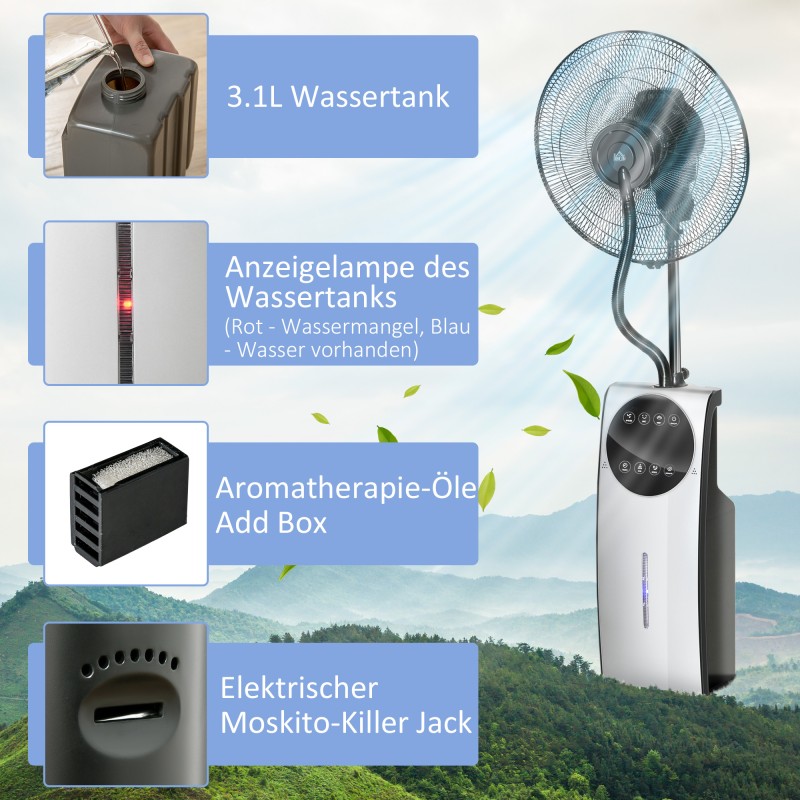 Lattiatuuletin sumutoiminnolla, LED-näyttö, ajastin, Ø 44,5 x 135 cm, musta/hopea