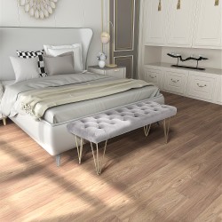 Samettipintainen penkki eteiseen ja makuuhuoneeseen, metalli, 116 x 44,5 x 49 cm, harmaa