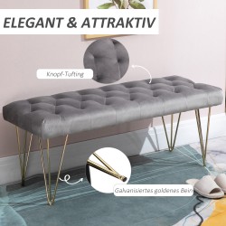 Samettipintainen penkki eteiseen ja makuuhuoneeseen, metalli, 116 x 44,5 x 49 cm, harmaa