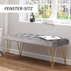 Samettipintainen penkki eteiseen ja makuuhuoneeseen, metalli, 116 x 44,5 x 49 cm, harmaa