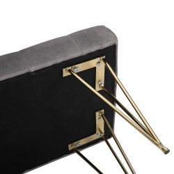 Samettipintainen penkki eteiseen ja makuuhuoneeseen, metalli, 116 x 44,5 x 49 cm, harmaa