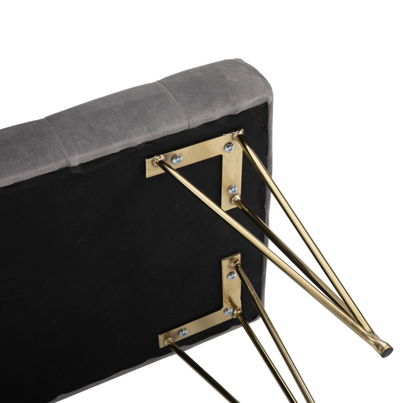 Samettipintainen penkki eteiseen ja makuuhuoneeseen, metalli, 116 x 44,5 x 49 cm, harmaa