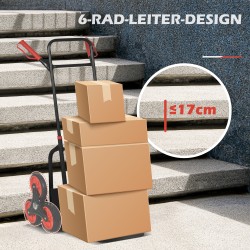 Portaikkokärry / portaisiin soveltuva taitettava kuljetusvaunu teräsrungolla 120 kg, musta-punainen