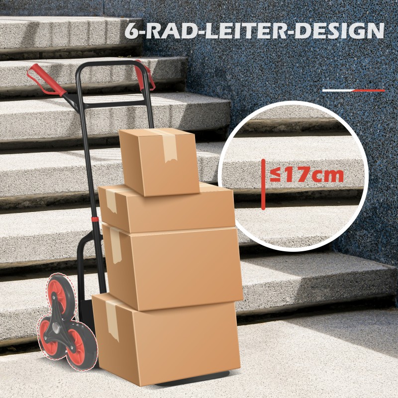 Portaikkokärry / portaisiin soveltuva taitettava kuljetusvaunu teräsrungolla 120 kg, musta-punainen