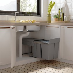 Kaappiin asennettava jätevaunu 3-osainen, ulosvedettävä lajitteluastia 40 l, harmaa