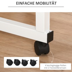 Säätökorkuinen C-mallinen sivupöytä pyörillä, lastulevy ja teräs, 60 x 40 x 68–78 cm, valkoinen vaahtera