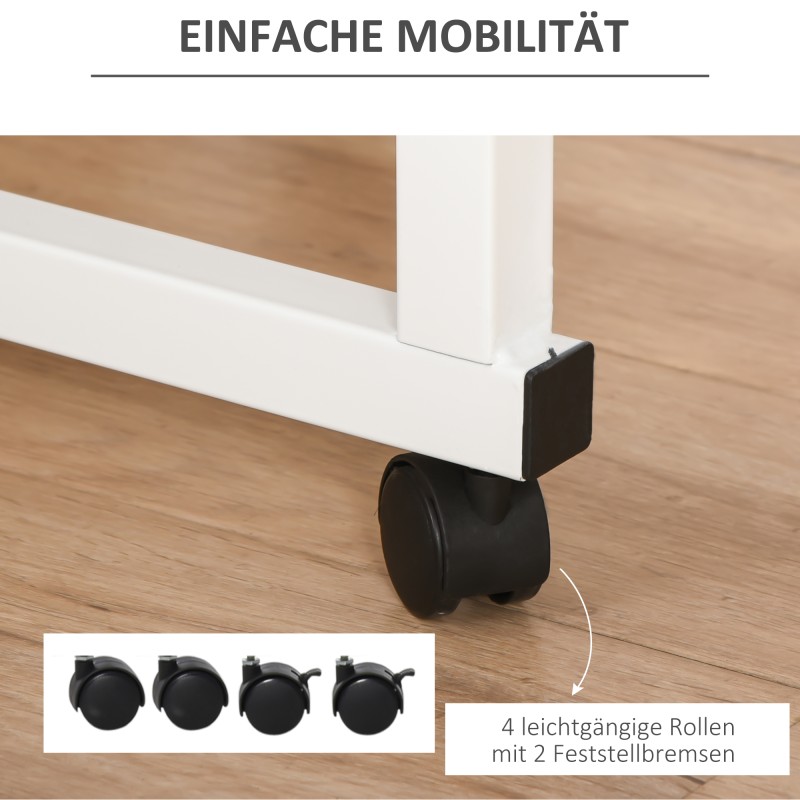 Säätökorkuinen C-mallinen sivupöytä pyörillä, lastulevy ja teräs, 60 x 40 x 68–78 cm, valkoinen vaahtera