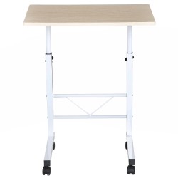 Säätökorkuinen C-mallinen sivupöytä pyörillä, lastulevy ja teräs, 60 x 40 x 68–78 cm, valkoinen vaahtera