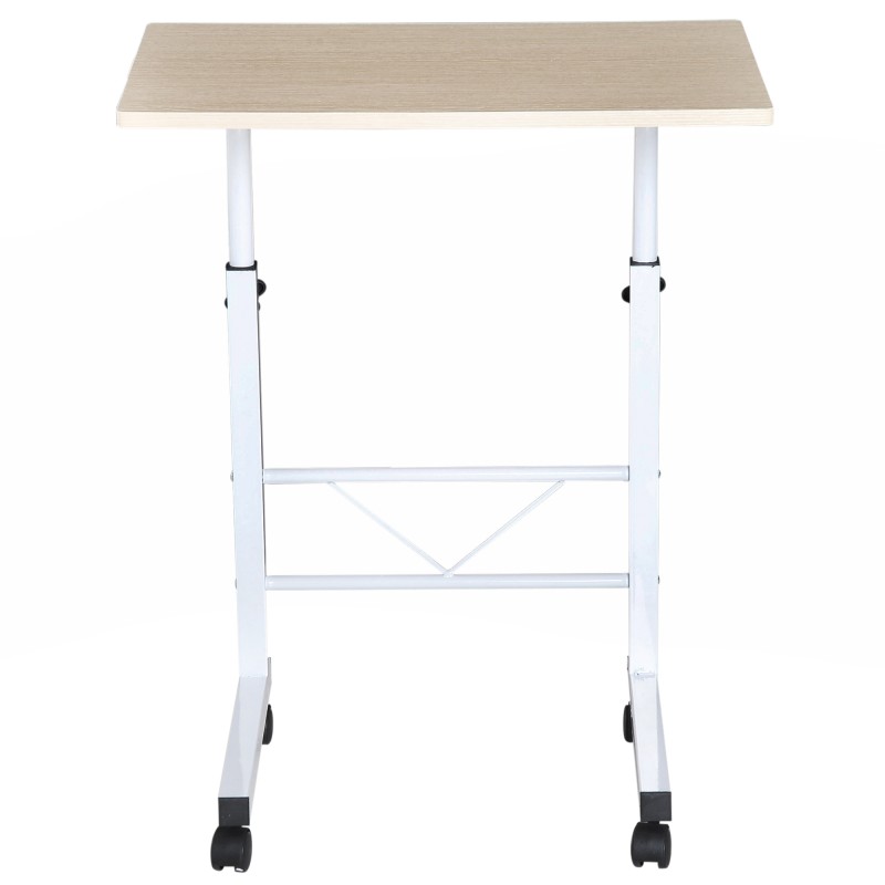 Säätökorkuinen C-mallinen sivupöytä pyörillä, lastulevy ja teräs, 60 x 40 x 68–78 cm, valkoinen vaahtera