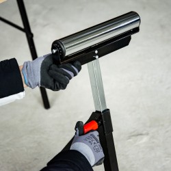 Rullallinen työtuki puu- ja metallikappaleille, säädettävä korkeus 68–110 cm, kantavuus 60–90 kg, metalli, musta