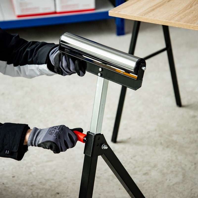 Rullallinen työtuki puu- ja metallikappaleille, säädettävä korkeus 68–110 cm, kantavuus 60–90 kg, metalli, musta