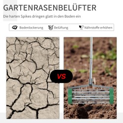 Nurmikon ilmaaja käsikäyttöinen, säädettävä varsi, sinkitty metalli, työleveys 42,5 cm, vihreä/hopea