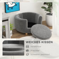 Lemmikkisohva pienelle koiralle ja kissalle, korotettu, koivujalat, flanellipäällinen, 65 x 64 cm, harmaa