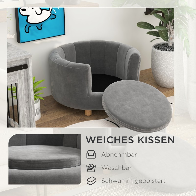 Lemmikkisohva pienelle koiralle ja kissalle, korotettu, koivujalat, flanellipäällinen, 65 x 64 cm, harmaa