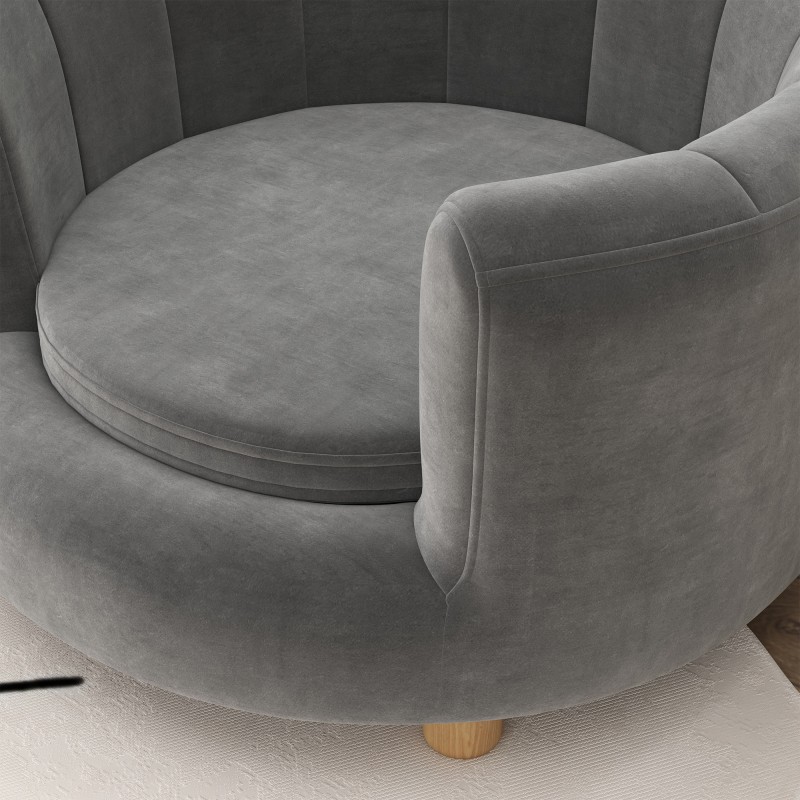 Lemmikkisohva pienelle koiralle ja kissalle, korotettu, koivujalat, flanellipäällinen, 65 x 64 cm, harmaa