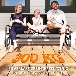 Metallinen 3 hengen puutarhakeinu keinumekanismilla, 147 x 70 x 85 cm, tummanharmaa