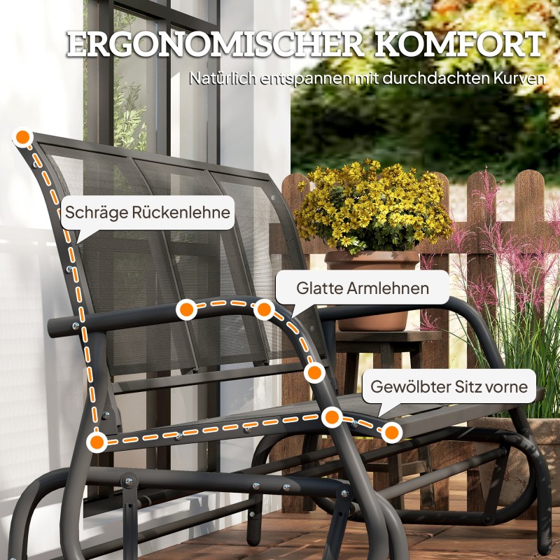 Metallinen 3 hengen puutarhakeinu keinumekanismilla, 147 x 70 x 85 cm, tummanharmaa