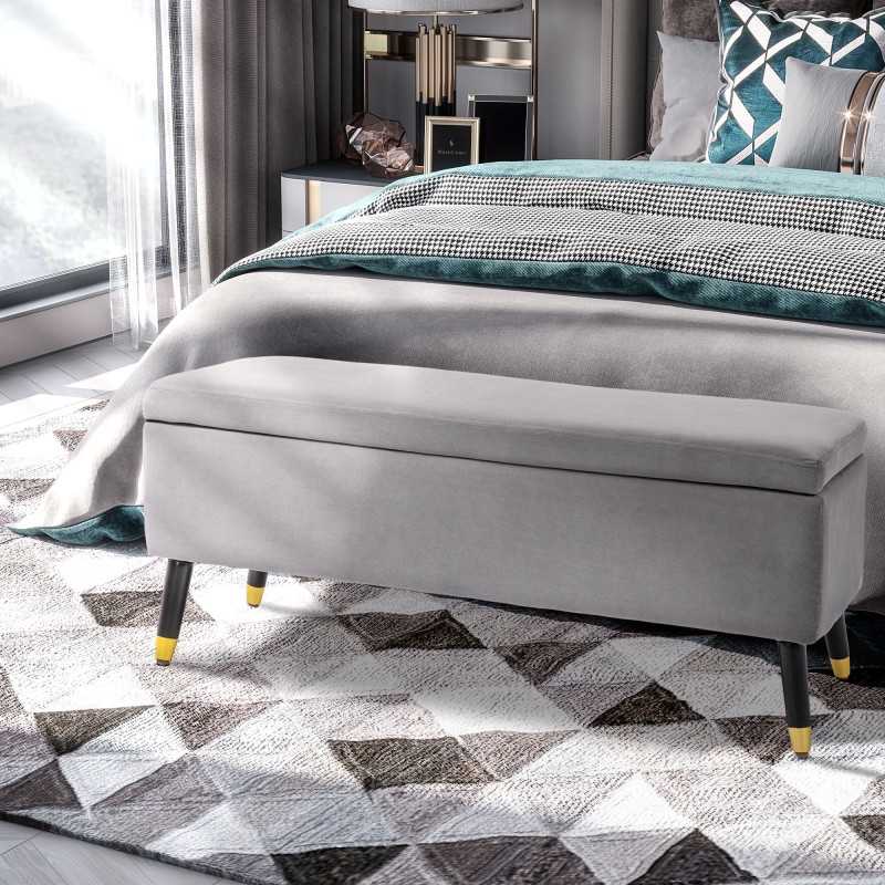 Säilytysrahi / istuinpenkki säilytystilalla, kangas, metalli ja kautsukki, 110 x 43 x 45 cm, harmaa