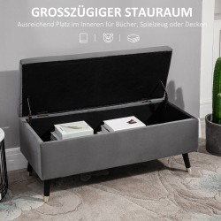 Säilytysrahi / istuinpenkki säilytystilalla, kangas, metalli ja kautsukki, 110 x 43 x 45 cm, harmaa