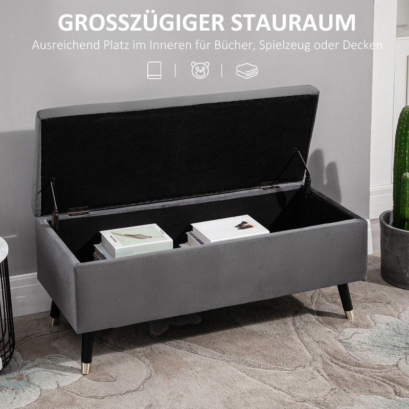 Säilytysrahi / istuinpenkki säilytystilalla, kangas, metalli ja kautsukki, 110 x 43 x 45 cm, harmaa