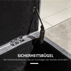 Säilytysrahi / istuinpenkki säilytystilalla, kangas, metalli ja kautsukki, 110 x 43 x 45 cm, harmaa