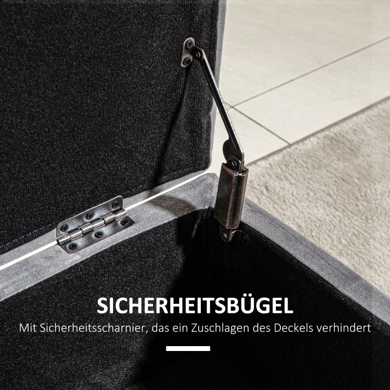 Säilytysrahi / istuinpenkki säilytystilalla, kangas, metalli ja kautsukki, 110 x 43 x 45 cm, harmaa