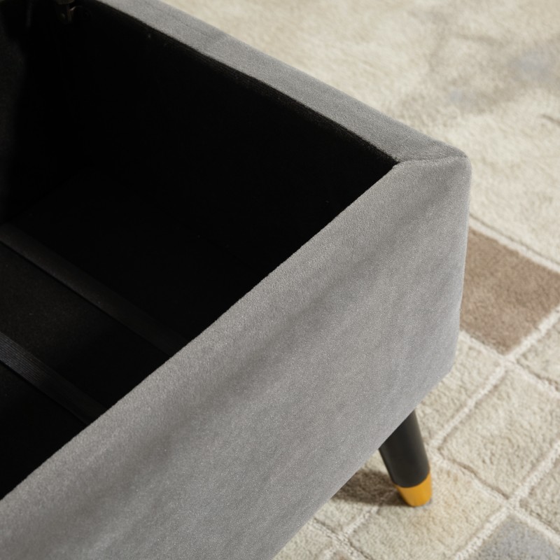 Säilytysrahi / istuinpenkki säilytystilalla, kangas, metalli ja kautsukki, 110 x 43 x 45 cm, harmaa