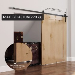 Liukuovikiskosarja kaapille hiiliterästä 180 cm, musta, täydellinen asennuspakkaus