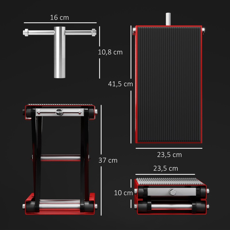 Moottoripyörän nostin saksimalli teräs 100–370 mm 500 kg punainen/musta