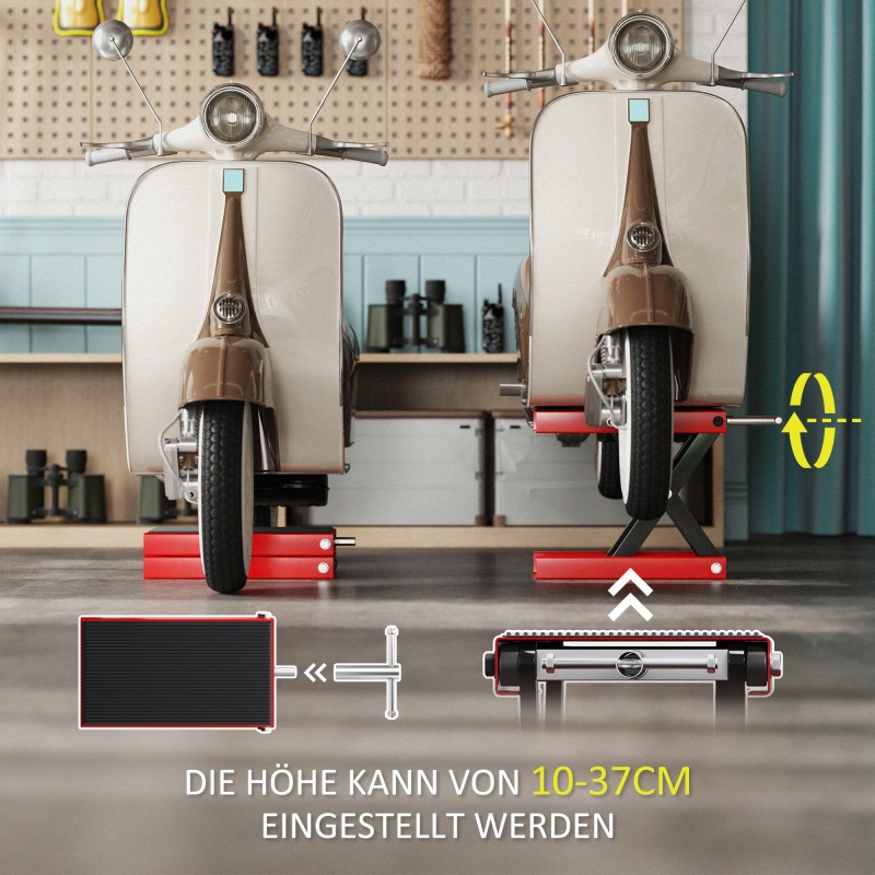 Moottoripyörän nostin saksimalli teräs 100–370 mm 500 kg punainen/musta