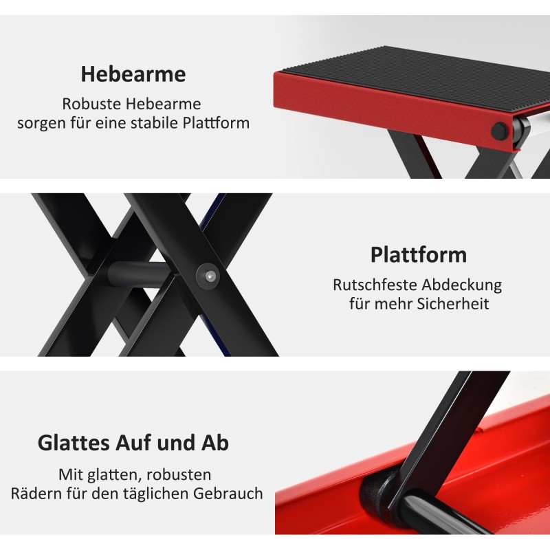 Moottoripyörän nostin saksimalli teräs 100–370 mm 500 kg punainen/musta