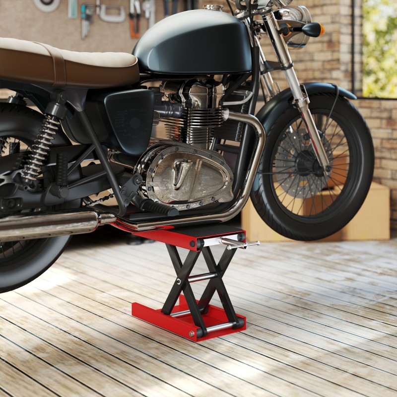 Moottoripyörän nostin saksimalli teräs 100–370 mm 500 kg punainen/musta