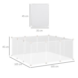 Pieneläinaitaus sisäkäyttöön, metallia ja PP-hartsia, 12 paneelia, 105 x 105 x 45 cm, valkoinen