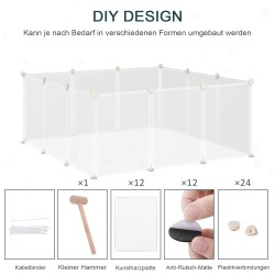 Pieneläinaitaus sisäkäyttöön, metallia ja PP-hartsia, 12 paneelia, 105 x 105 x 45 cm, valkoinen